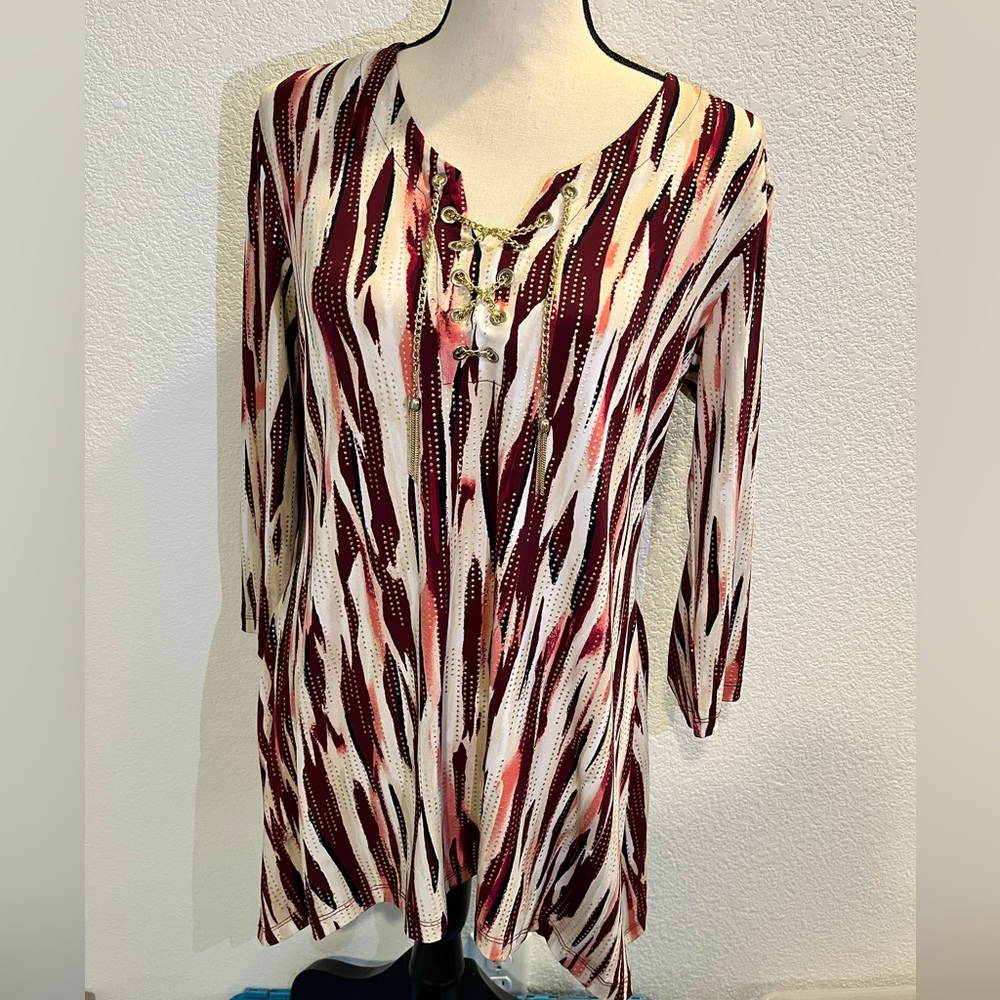 Jm Collection Size Small Tunic Top With Gold Tass… - image 1